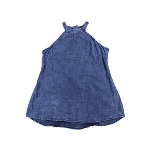 COTTON NATURAL Blue Denim Texture Halter Neck Sleeveless Tunic Top XL